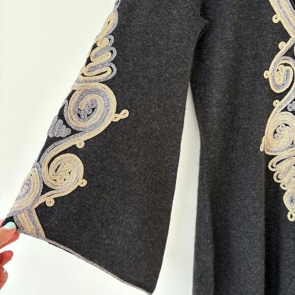 Calypso St. Barth Gray Metallic Ribbon Embroidered Cashmere Bell Sleeve Dress XS - Picture 5 of 11